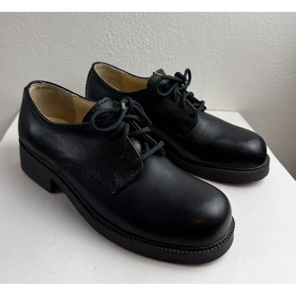 MIA Y2K Blk Leather Oxford Platform Chunky Heel Shoe Sz7 90s Grunge Goth Witchy